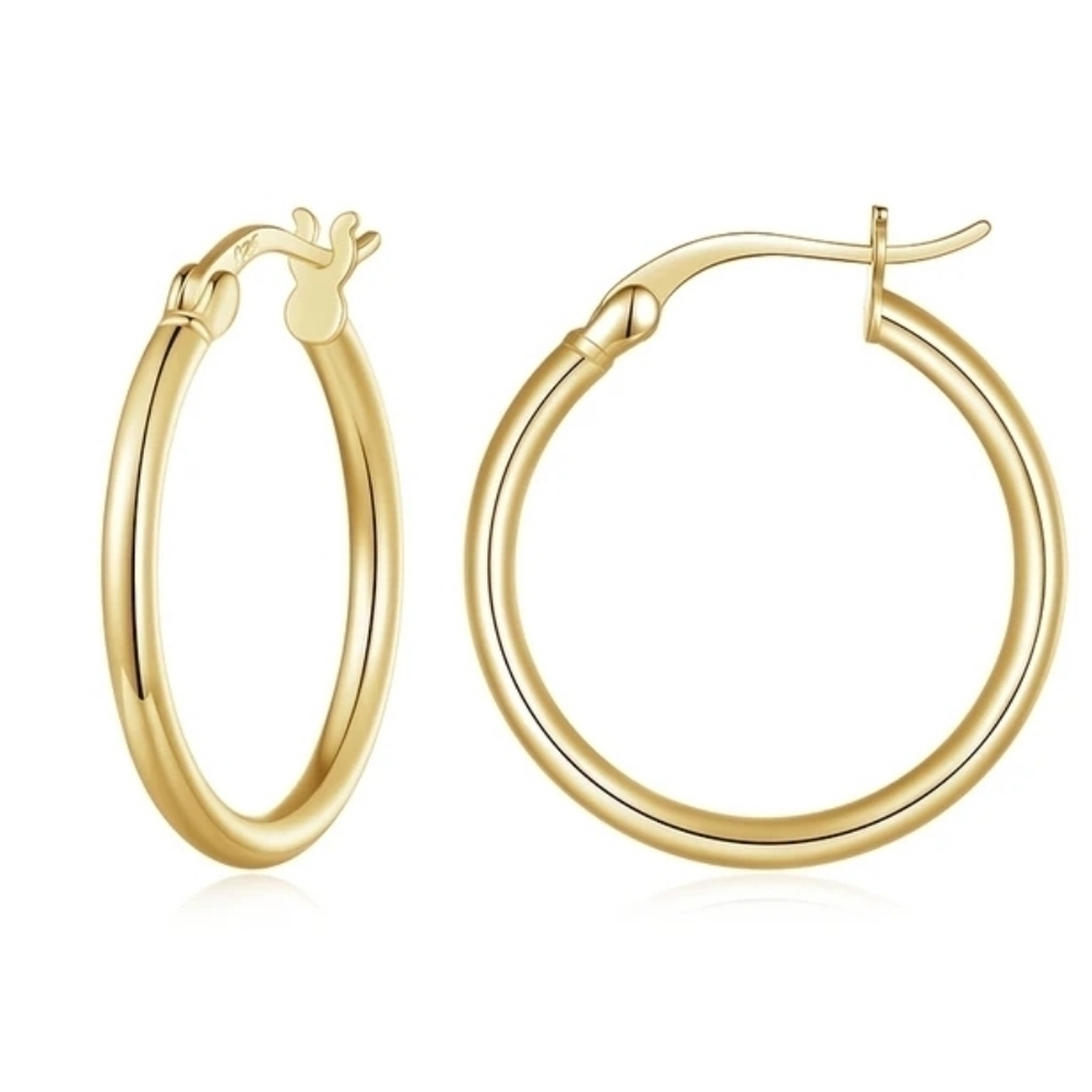 14K Gold Plated 925 Sterling Silver Big Hoop Earrings